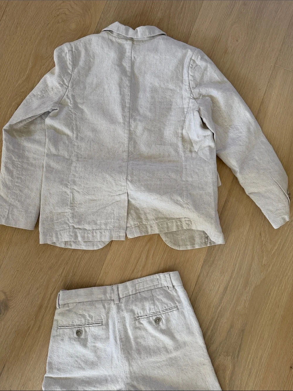 Zara Boys Light Beige Linen Suit Jacket and Trousers